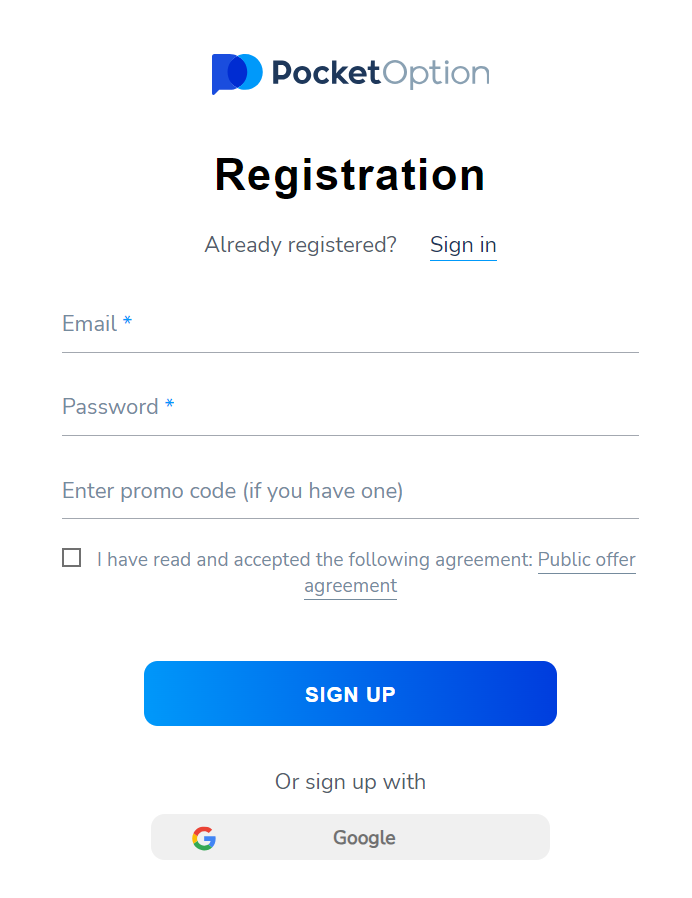 Pocket Option registrationa and verification.