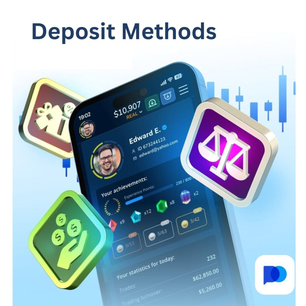 Available deposit methods on Pocket Option.